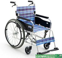 日本MIKI三贵MPT-43JL格子布轮椅折叠轻便便携超轻老年残疾人旅行轮椅
